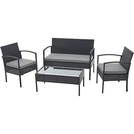 Global Industrial 4-Piece Rattan Outdoor Patio Set, Open Leg, Black 348127